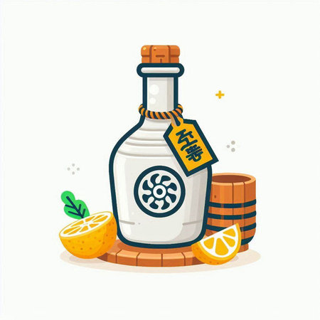 Liquor bottle with label. Vector illustration on white background.のイラスト素材