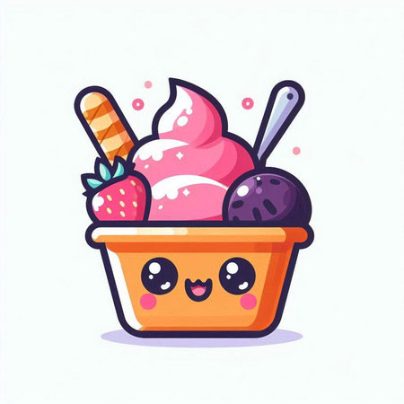 Cute ice cream in bowl. Vector illustration in cartoon style.のイラスト素材