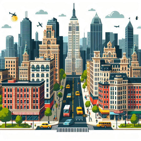 Cityscape of New York, USA. Vector illustration in flat styleのイラスト素材