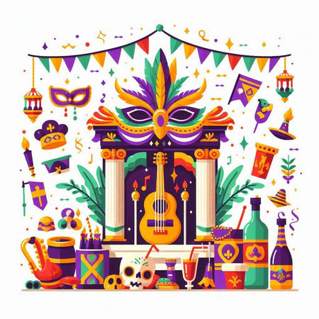 Mardi Gras party background. Vector illustration in flat style.のイラスト素材