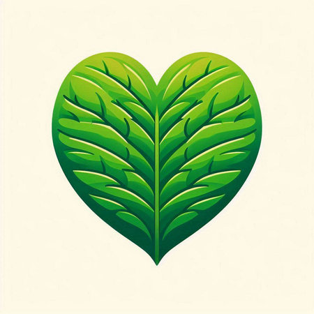 Green leaf in shape of heart, vector illustration on white background.のイラスト素材