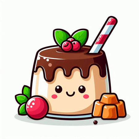 Cute Chocolate Pudding Cartoon Mascot Character Vector Illustrationのイラスト素材