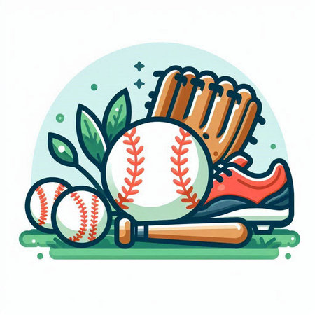 Baseball and baseball ball with glove and bat. Vector illustration.のイラスト素材