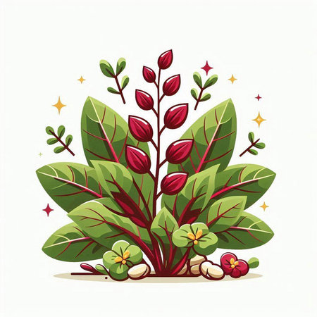 Illustration of a bunch of green leaves and flowers on a white backgroundのイラスト素材