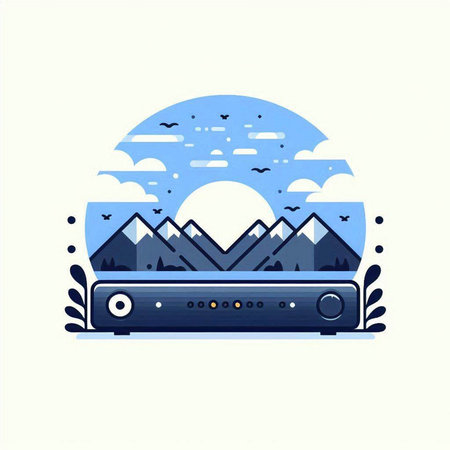 Vector illustration of a music player in flat style with mountain landscape.のイラスト素材