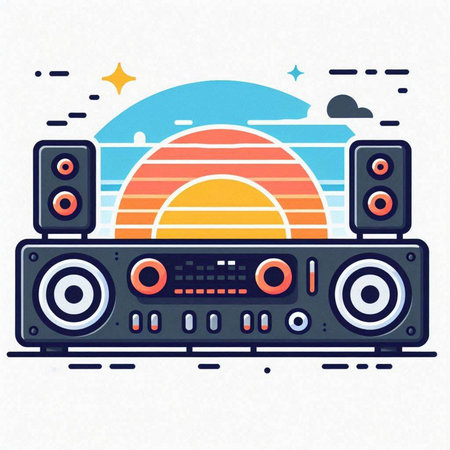 Vector illustration of a retro audio system. Colorful flat style.のイラスト素材