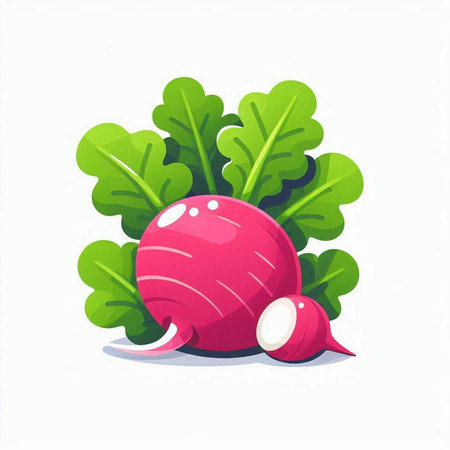 Radish with green leaves isolated on white background. Vector illustration.のイラスト素材