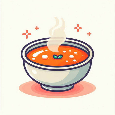 Tomato soup in a bowl. Vector illustration. Flat style.のイラスト素材