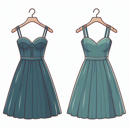 Illustration of a long dress on a hanger isolated on a white backgroundのイラスト素材