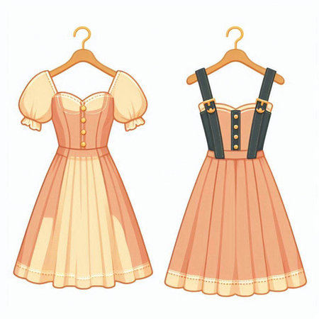Illustration of Women's Dress and Clothes Hanging on a Hangerのイラスト素材
