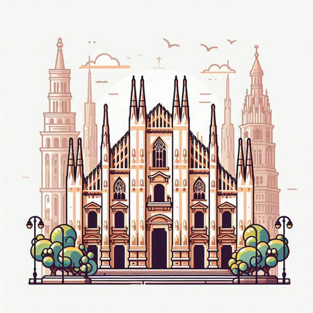 Famous landmark of Milan, Italy. Vector hand drawn illustration.のイラスト素材