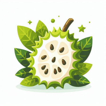 Soursop fruit with leaves isolated on white background. Vector illustration.のイラスト素材