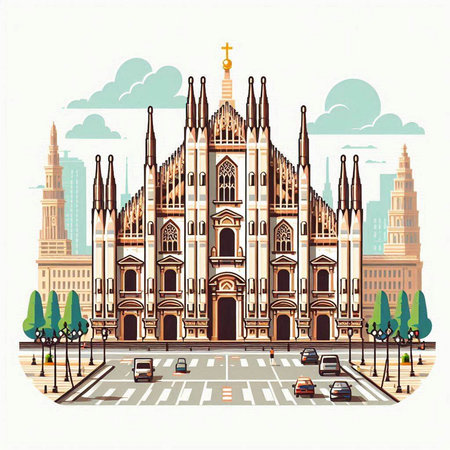 Santiago de Compostela Cathedral, Spain. Vector illustrationのイラスト素材