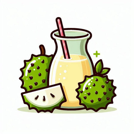 Illustration of a glass of noni smoothie with fresh fruitsのイラスト素材