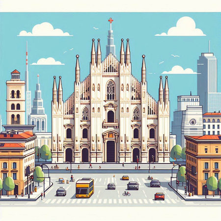 Cathedral of the Sacred Heart of Jesus in Milan, Italy.のイラスト素材