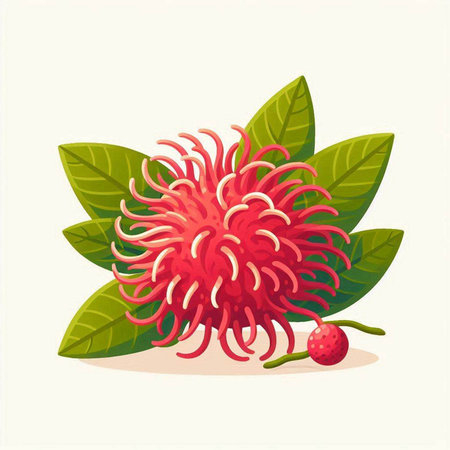 Rambutan fruit with leaves. Vector illustration in cartoon style.のイラスト素材