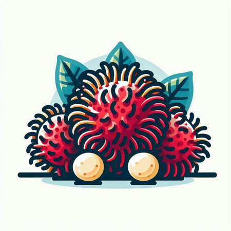 Tropical fruit rambutan, rambutan vector illustrationのイラスト素材