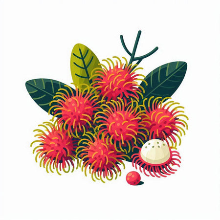 Tropical fruit rambutan. Rambutan vector illustrationのイラスト素材