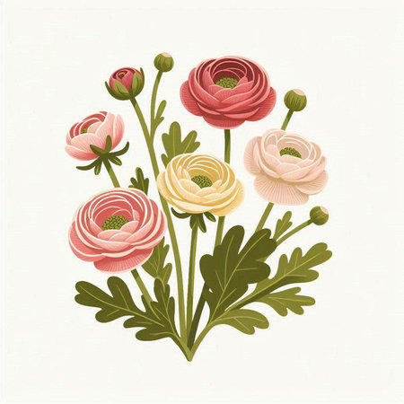 Ranunculus, persian buttercup, ranunculus. Vector illustration.のイラスト素材