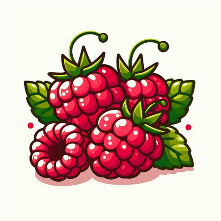 Raspberries with leaves isolated on white background. Vector illustration.のイラスト素材