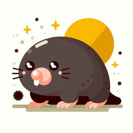 Vector illustration of a funny mole on white background with sun and starsのイラスト素材