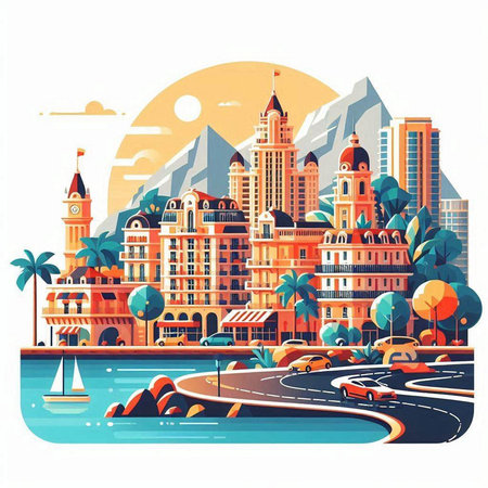 Cityscape of the modern city. Vector illustration in flat style.のイラスト素材