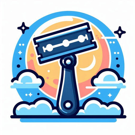 Razor for shaving in the moonlight. Vector illustration in flat style.のイラスト素材