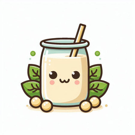 Cute kawaii milkshake with mint leaves. Vector illustration.のイラスト素材