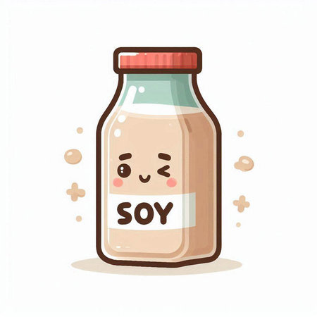 Cute cartoon bottle of kawaii soy milk. Vector illustration.のイラスト素材