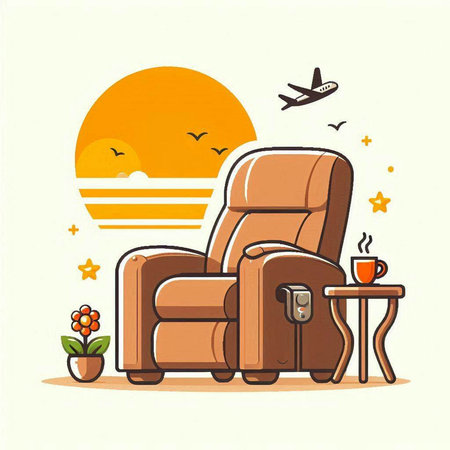 Comfortable armchair on the background of the sun. Vector illustrationのイラスト素材