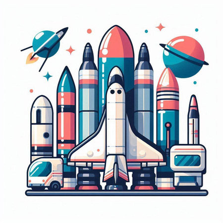 Space rockets. Vector illustration in flat style. Isolated on white background.のイラスト素材