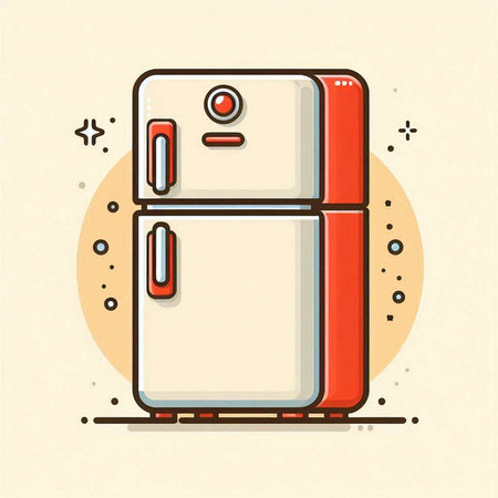 Refrigerator icon in flat line style. Refrigerator vector illustration on beige background. Fridge business concept.のイラスト素材