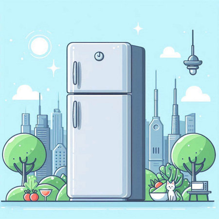 Refrigerator in the city. Vector illustration in flat style.のイラスト素材