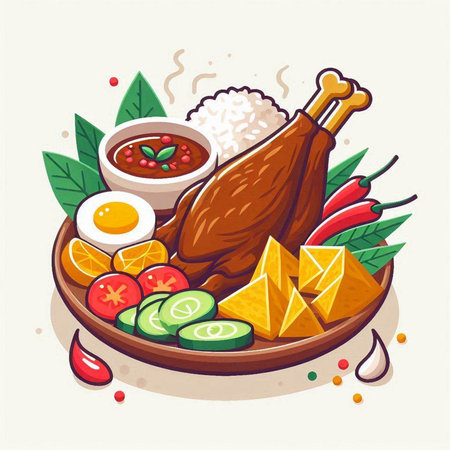 Illustration of traditional indonesian food. Vector illustration of indonesian food.のイラスト素材