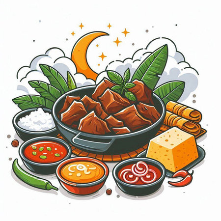 Illustration of traditional indonesian food - dumplings with vegetables and spicesのイラスト素材