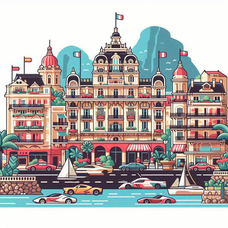 Cityscape of Barcelona, Spain. Vector illustration in cartoon style.のイラスト素材