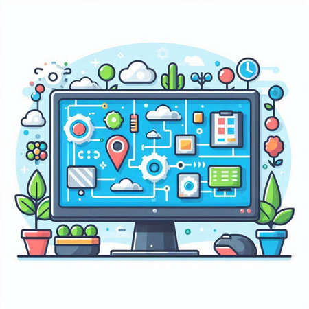 Flat design modern vector illustration concept of online business, e-commerce, digital marketing, social media and networking.のイラスト素材