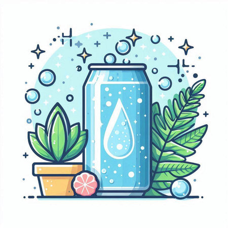 Cans with water and plants. Vector illustration in flat style.のイラスト素材