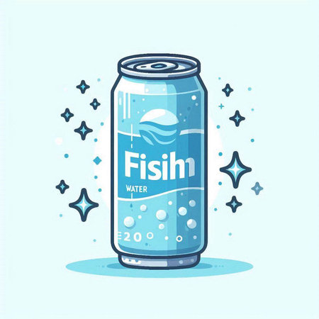 Illustration of a soda can with water drops and stars on a blue backgroundのイラスト素材