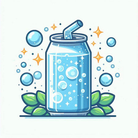 Cans of soda with bubbles and mint leaves. Vector illustration.のイラスト素材