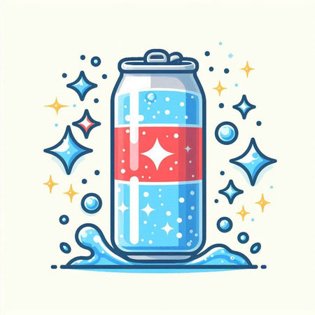Cans of soda drink with stars and bubbles. Vector illustration.のイラスト素材