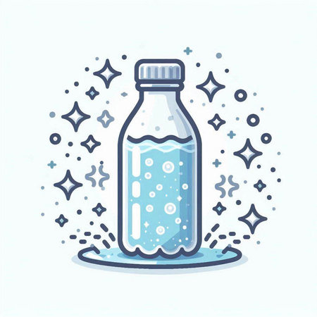 Water bottle with bubbles and stars. Vector illustration in doodle style.のイラスト素材
