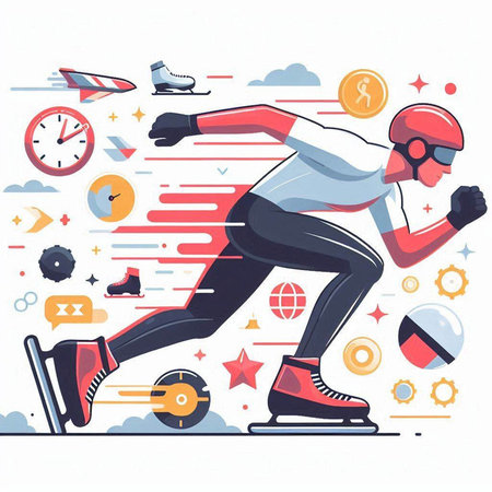 Speed skating. Extreme sport. Vector illustration in flat design style.のイラスト素材