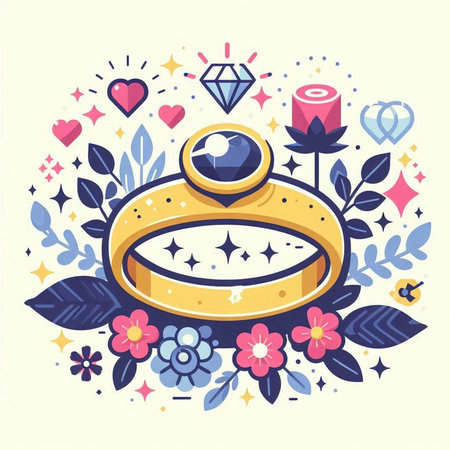 Wedding ring with diamond. Vector illustration in flat style.のイラスト素材