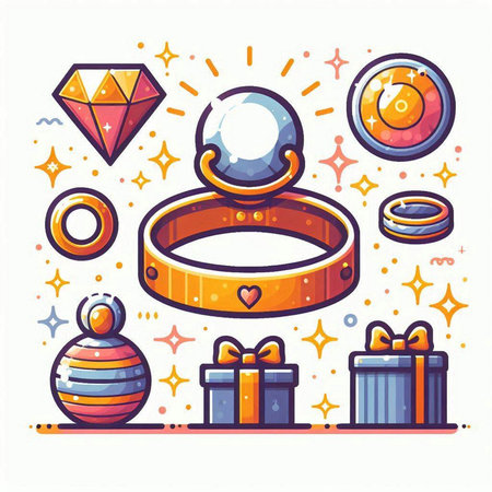 Set of jewelry and accessories. Vector illustration in flat cartoon style.のイラスト素材