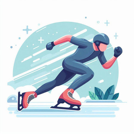 Speed skating. Winter sport. Vector illustration in flat cartoon style.のイラスト素材