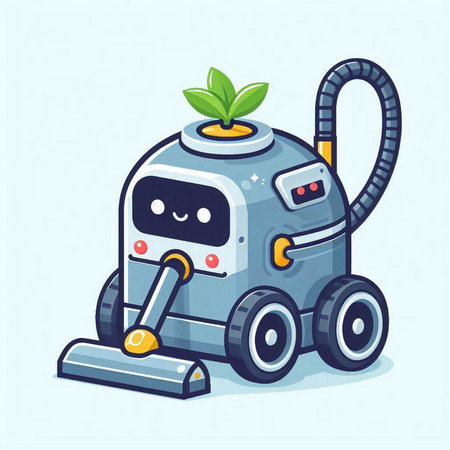 Cute cartoon robot vacuum cleaner. Vector illustration of a robot vacuum cleaner.のイラスト素材