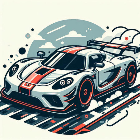 Vector illustration of a sports car on the background of the track.のイラスト素材