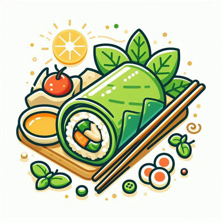 Illustration of sushi roll with salmon, avocado, cream cheese, cucumber and cream cheeseのイラスト素材