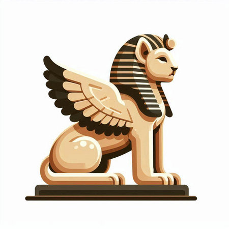 Egyptian lion with wings isolated on white background. Vector illustration.のイラスト素材